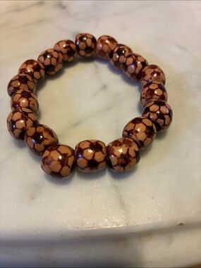 Brown Soccer Patterned Bead Stretch Bracelet